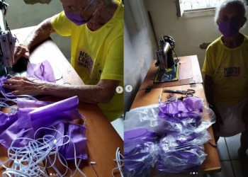 Exemplo de solidariedade idosa de 87 anos, costura máscaras para distribuir no Maranhão