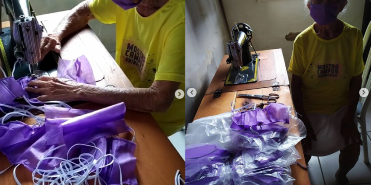 Exemplo de solidariedade idosa de 87 anos, costura máscaras para distribuir no Maranhão